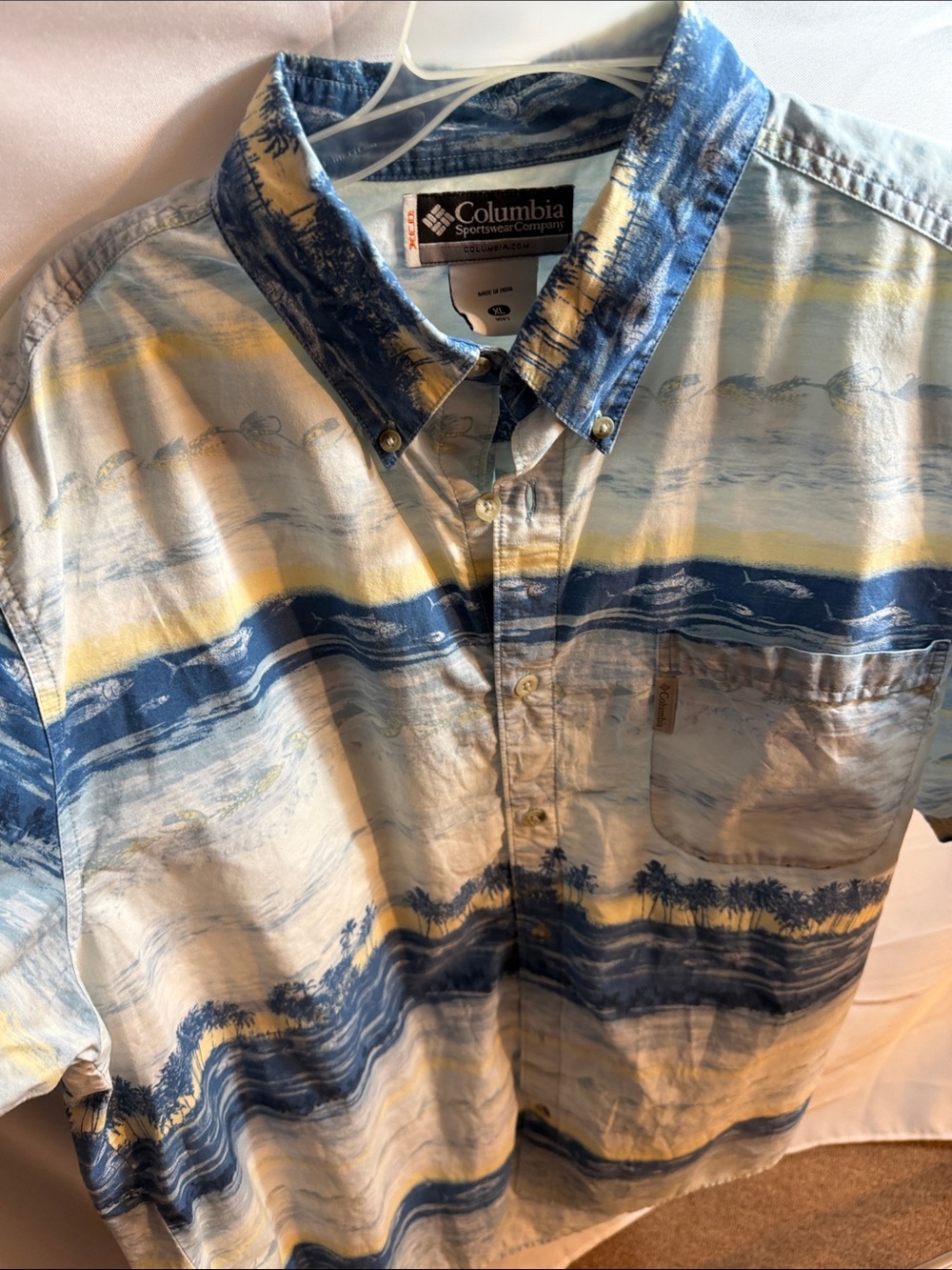 Columbia Blue, Cream & Yellow Short-Sleeve Button-Down Shirt